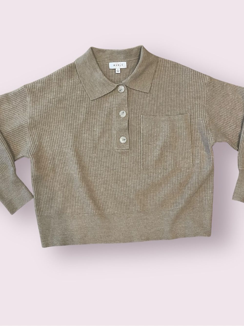 Mable Tan Ribbed Polo-Neck Button Sweater - Picture 5 of 7
